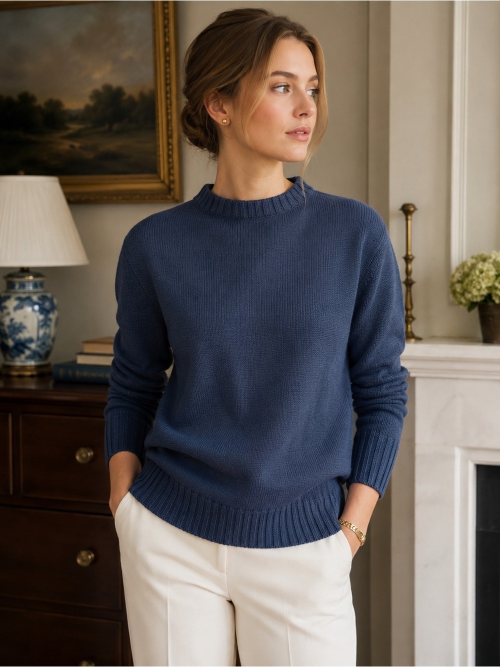Vintage Guernsey Woollens Classic Wool Crewneck Sweater in Blue